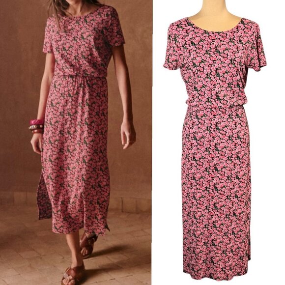 Sezane Lucy Midi Dress Sz.S Floral Open Back Short Sleeve Boho Festival Vacation - Picture 1 of 14